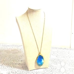 2 FOR $15 BUNDLE SALE! Women Jewelry Gold plated teal quartz agate necklace.